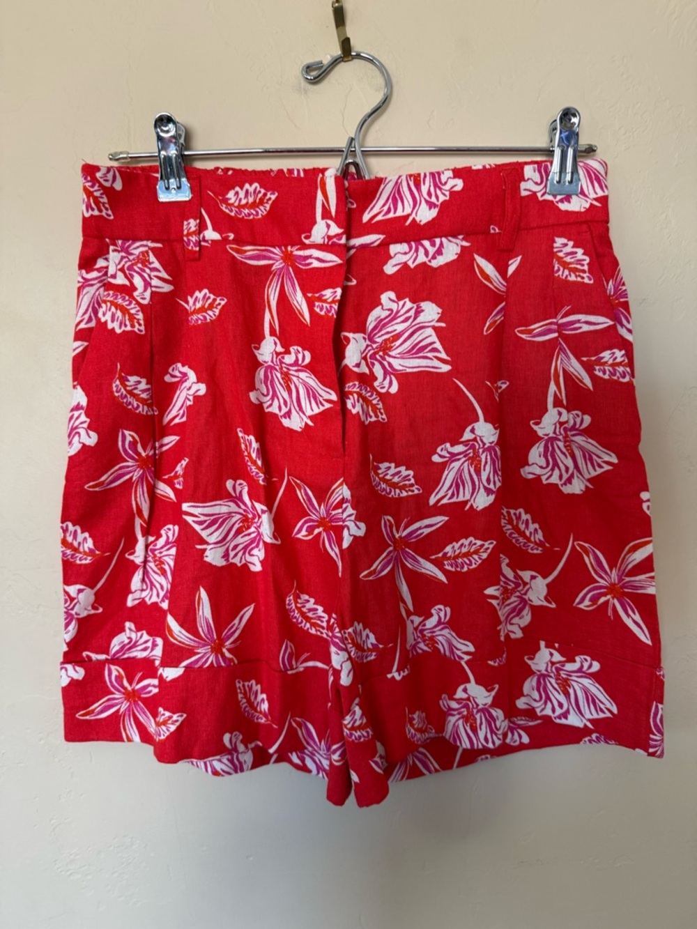 Joie Red Floral Linen Matching Set Top Size 4 Shorts Size 2 Boho Summer - Picture 2 of 11